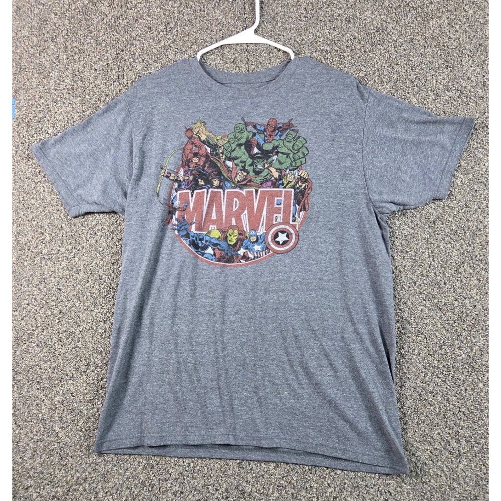 Marvel Graphic Tee Mens L Gray Excellent Avengers Superhero T-Shirt